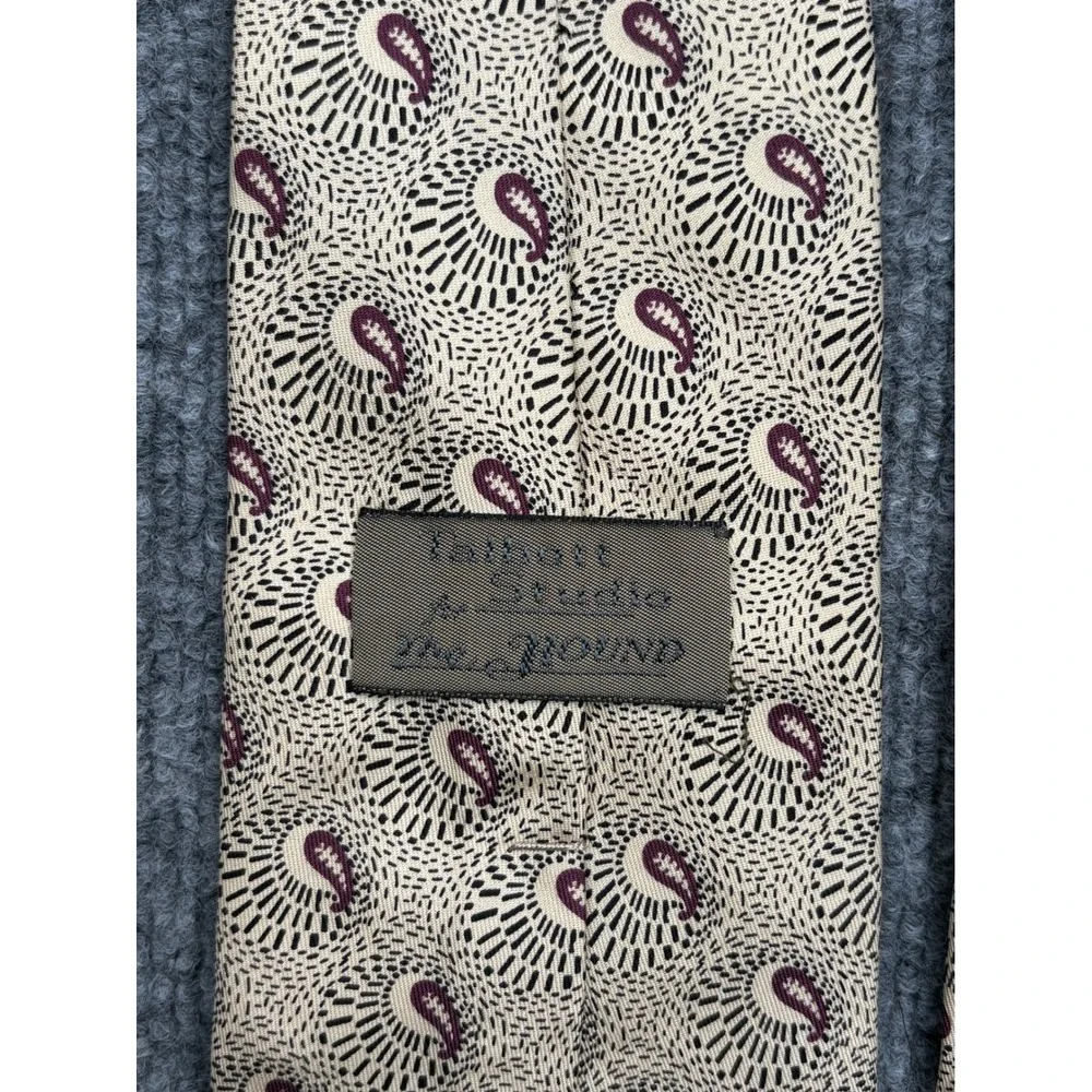 Robert Talbott Studio Linebound Silk Tie Tan Burgundy Paisley Geometric Mens